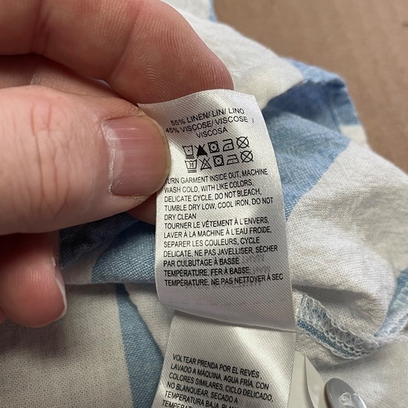 Lucky Brand Women's Sz XL Cap Sleeve Button Front Shirt Blue & White Stripe - Picture 14 of 16